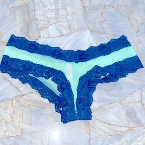 Victoria's Secret  PINK CHEKKY Lacie Floral Lace Panty Small Blue/Green